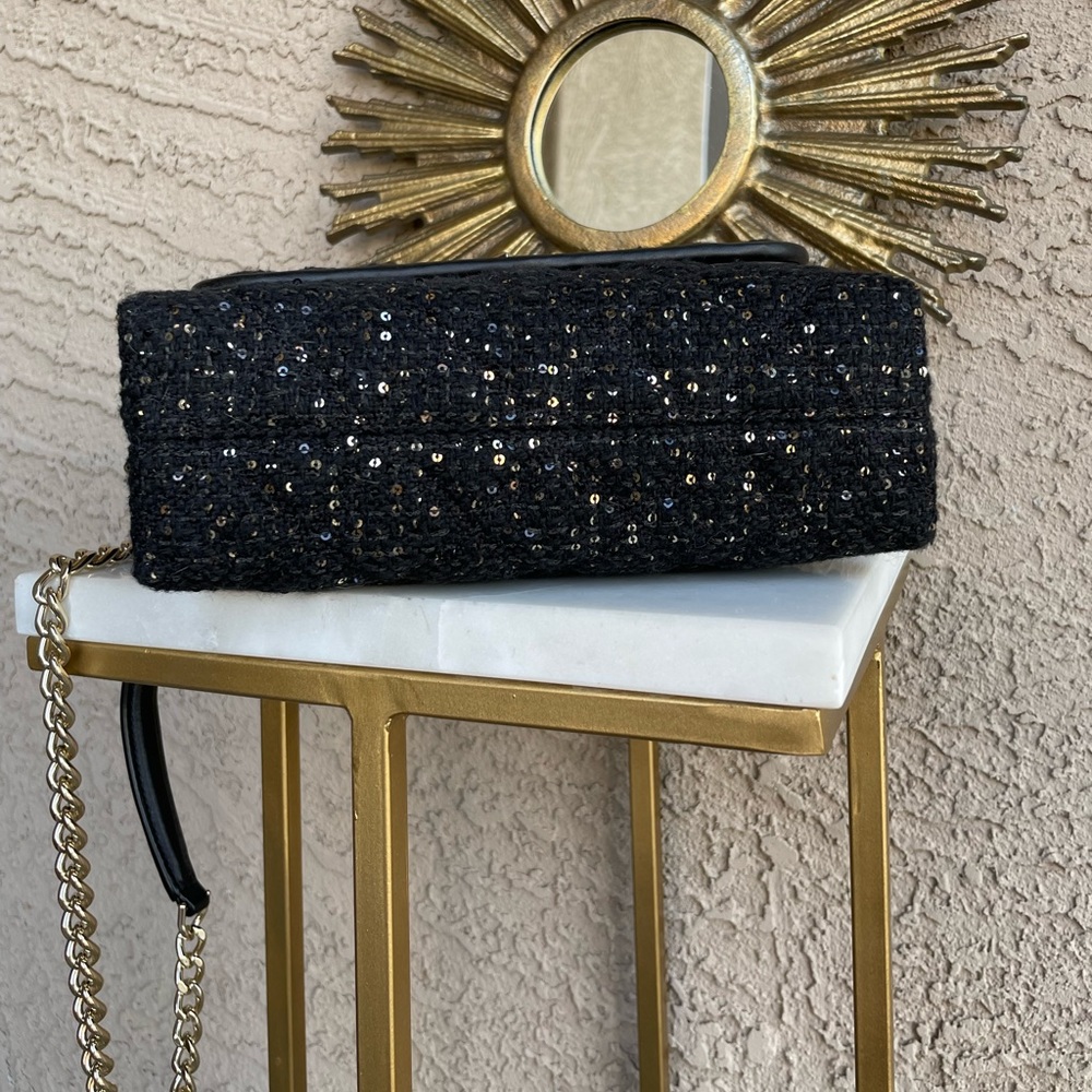 KATE SPADE Black & Gold Quilted Sequin Flap Chain Crossbody Shoulder Bag Purse - Picture 11 of 15